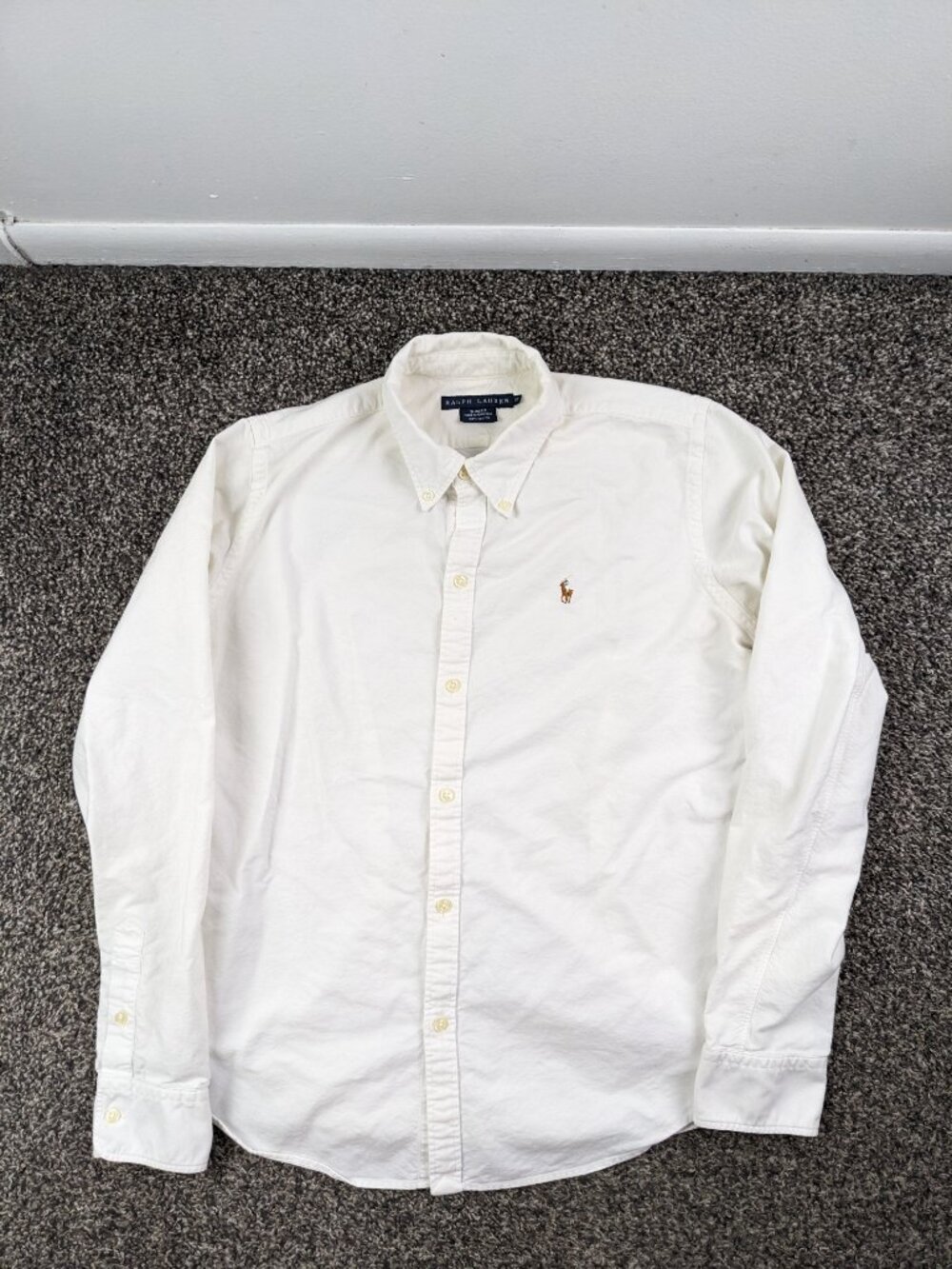 Vintage Ralph Lauren Shirt White Oxford L/S Button Down Womens Size 10 Slim Fit - Picture 2 of 11